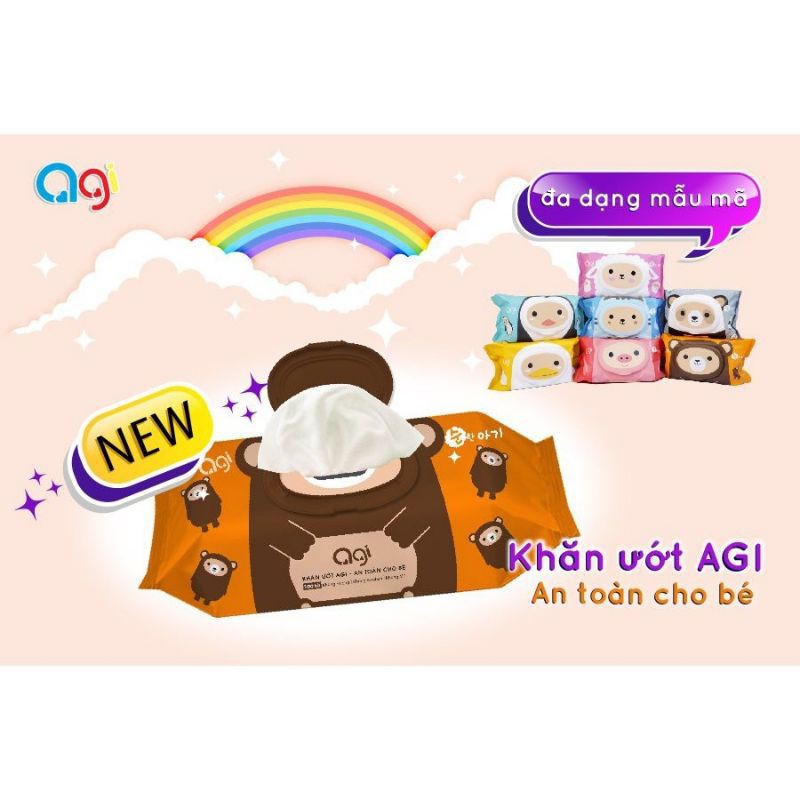 Combo 07 gói khăn ướt Agi 100 tờ không mùi Hàn Quốc