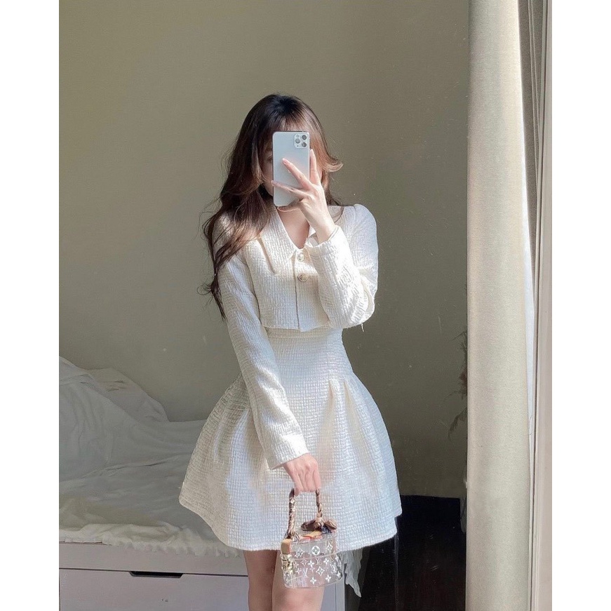 Sét Đầm 2 Dây Kèm Áo Khoác Crop - D0500
