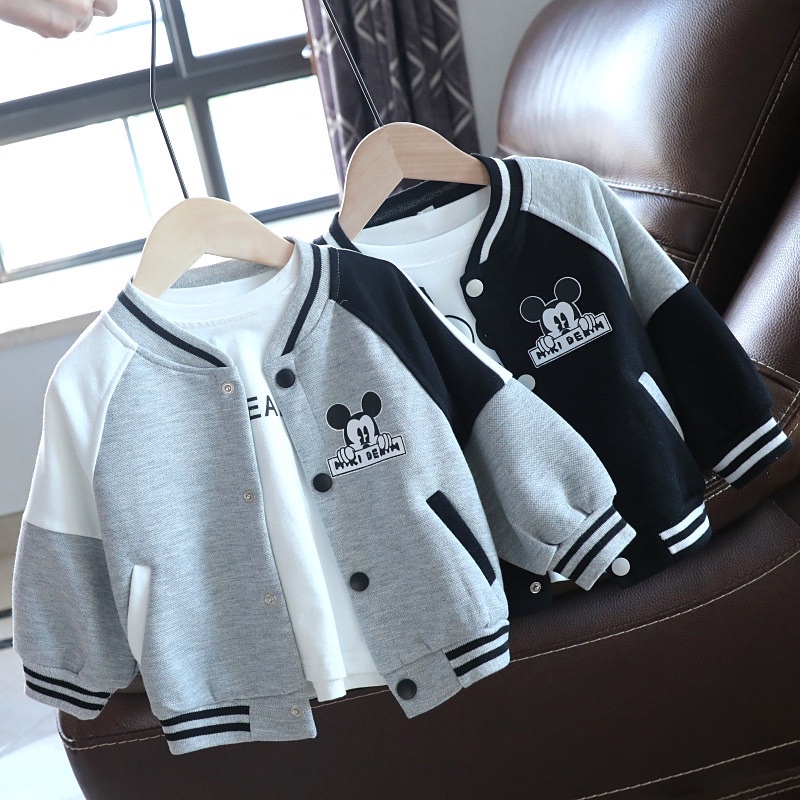 Áo khoác nỉ bóng chày mỏng Mickey cho bé