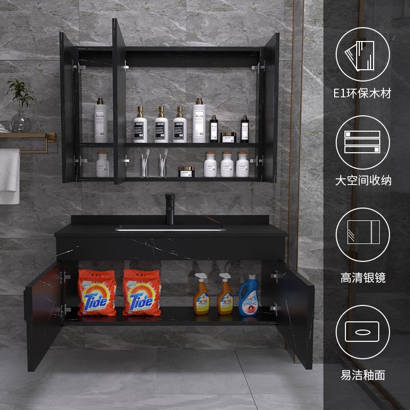 Tủ phòng tắm bằng gỗ slate nguyên khối kết hợp chậu rửa nhỏ gọn hiện đại và đơn giản cho người sử dụng tay <1 | BigBuy360 - bigbuy360.vn