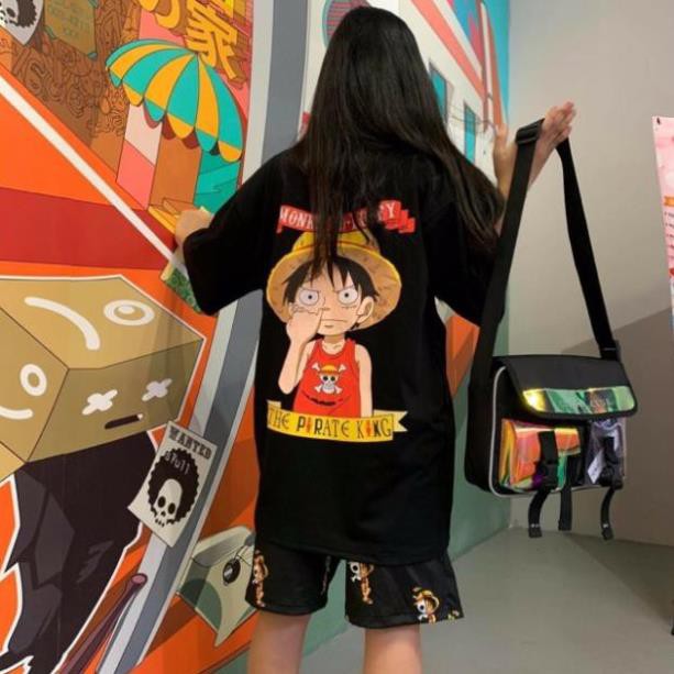 Set Ngố Luffy áo thun tay lỡ và quần ngố unisex form rộng phong cách của năm
