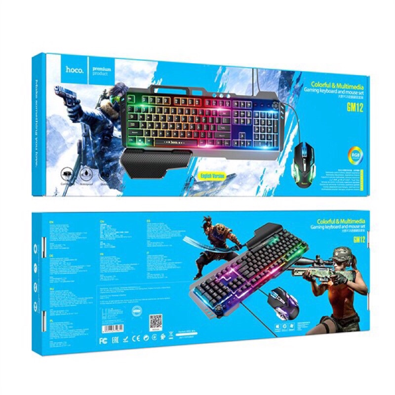 Combo Bộ Bàn Phím Chuột Cơ Chơi Game Hoco GM12 Loại Bàn Phim Giả Cơ Học Có Đen Led Hiển Thị