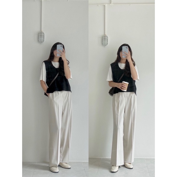 Áo gile len xẻ tà dáng lửng cổ tròn _ Glct (Ảnh thật)