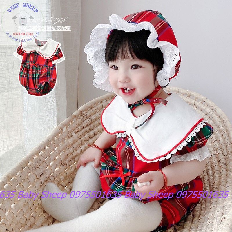 (Tặng Mũ Bèo) Váy body kẻ caro kèm mũ bèo tiểu thư xinh xắn cho bé diện đầy tháng diện Tết, thôi nôi- hàng cao cấp