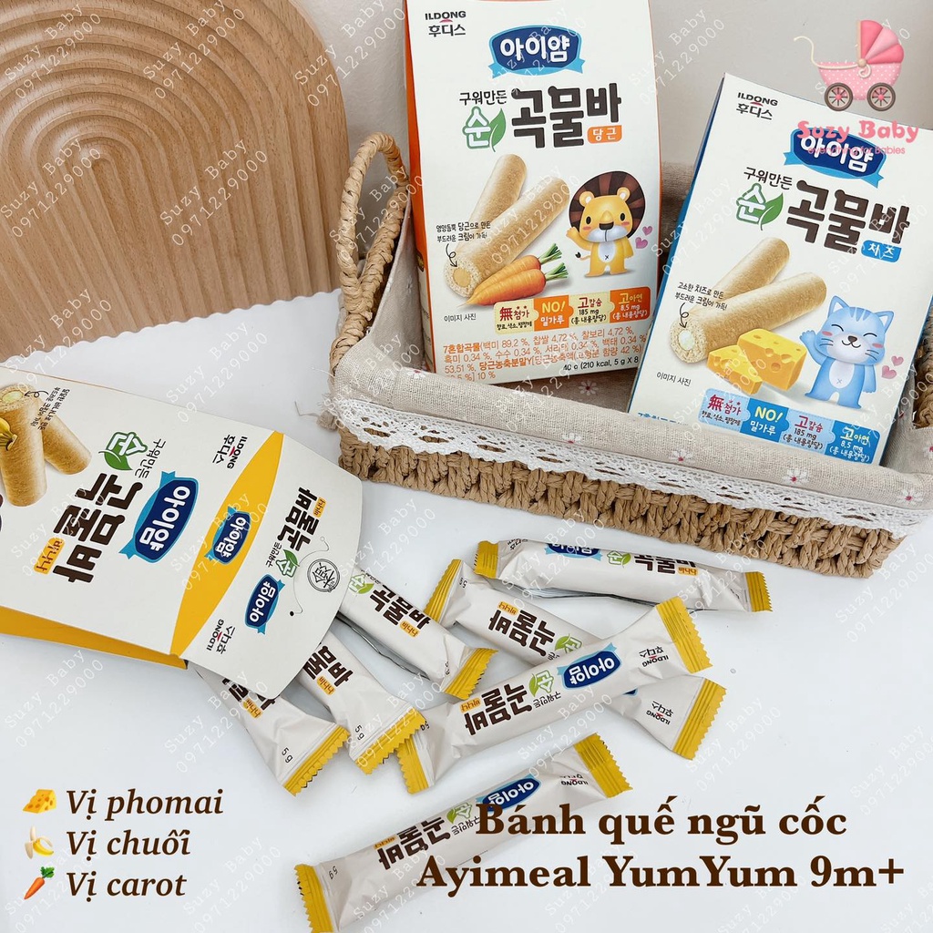 Bánh quế cuộn ngũ cốc hữu cơ Ayimeal Yumyum cho bé 9m+ Chứa 7 loại ngũ cốc hữu cơ bổ sung chất xơ, vitamin, khoáng chất,