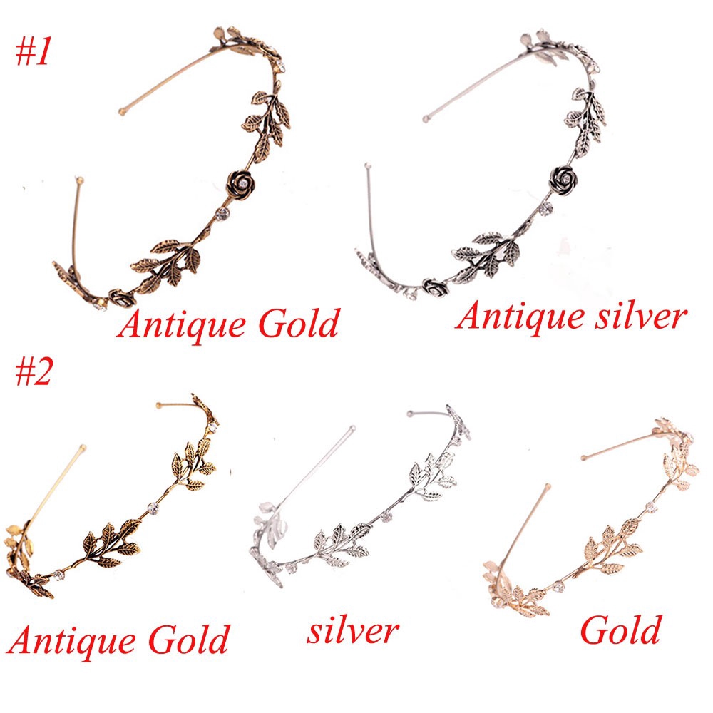 Băng đô kim loại hình lá đính đá thời trang cho nữ