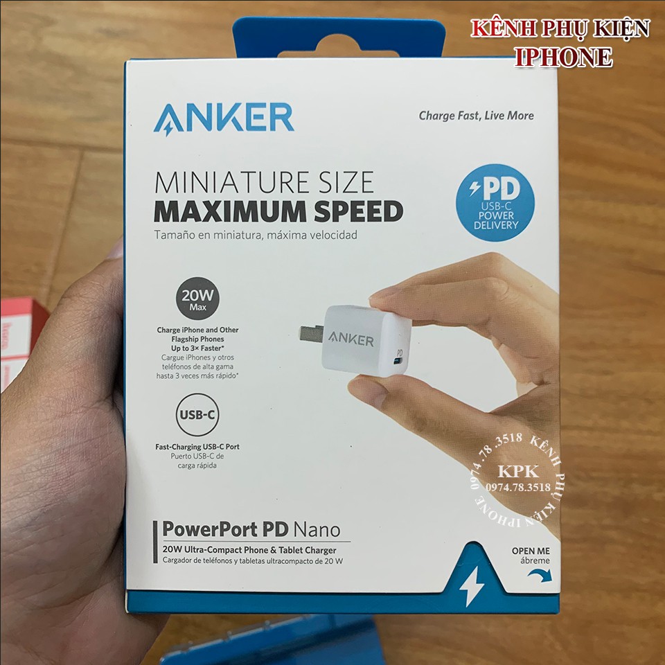 Củ Sạc Nhanh PD 20W Anker A2634 PowerPort Nano cho iPhone 12 12Pro 12Promax 11 11Pro 11Promax - Bảo hành tận 24 tháng