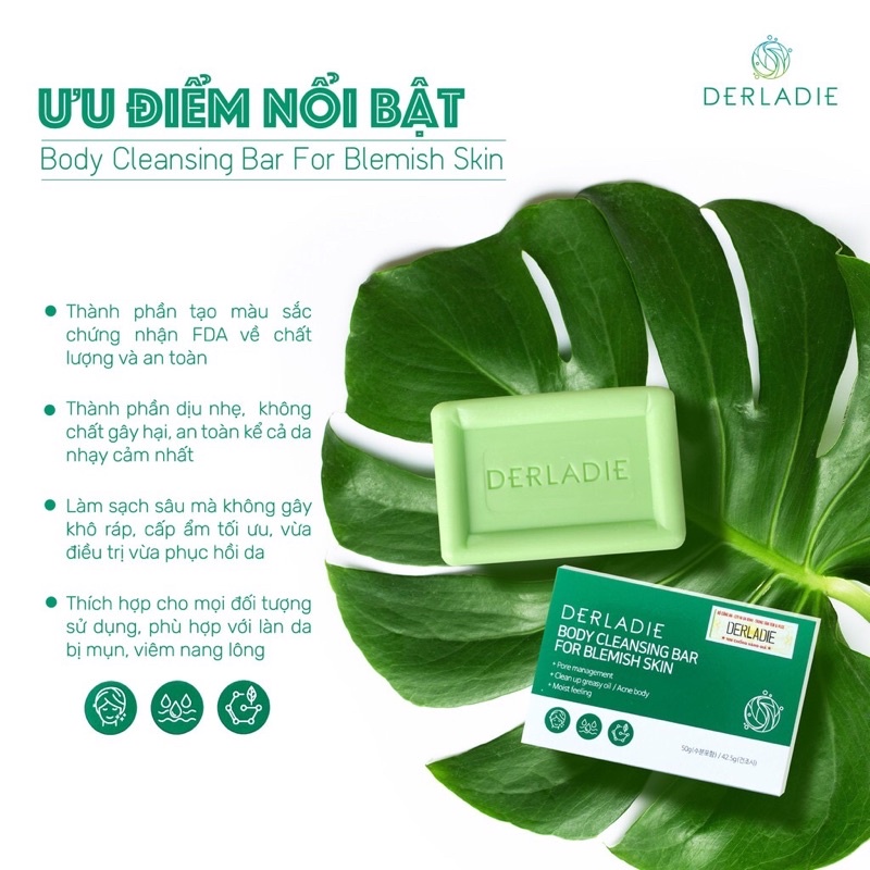 Xà phòng giảm mụn cơ thể Derladie Body Cleansing Bar Blemish Skin 50g