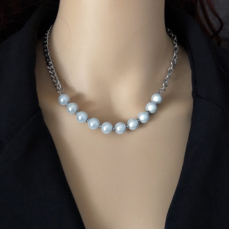 Vòng cổ Đính Ngọc Trai Phản Quang Phong Cách Hip Hop Cá Tính