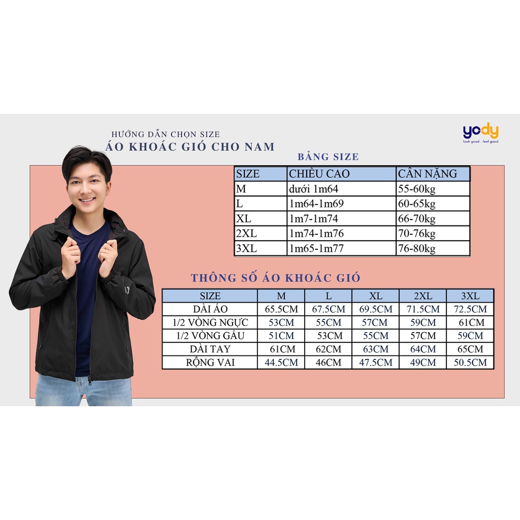 [SALE SỐC] Áo Khoác Nam YODY Có Mũ Chun Gấu Siêu Nhẹ Chống Nước Chống Bụi Chống Nhăn Chất Liệu Mềm Mại AKM3013