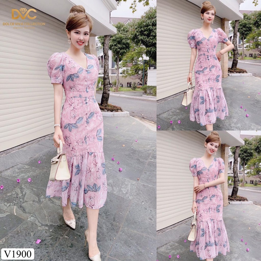Váy đầm body hoa dáng đuôi cá chiết eo đính khuy sang trọng V1900 - Adelashop [kèm ảnh thật] | BigBuy360 - bigbuy360.vn