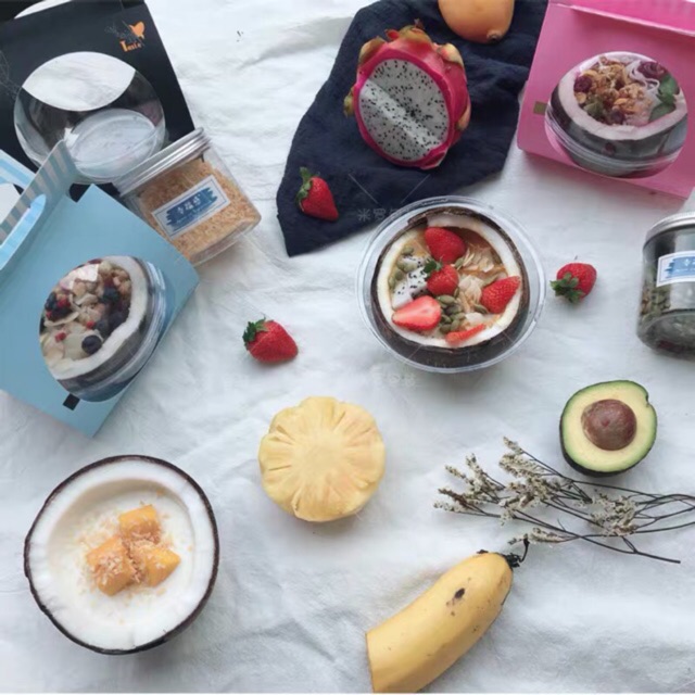 Set 10 hộp hình cầu  và túi xách tròn đựng hoa quả dầm, bánh trái,  thạch dừa, trang trí đựng son, nước hoa