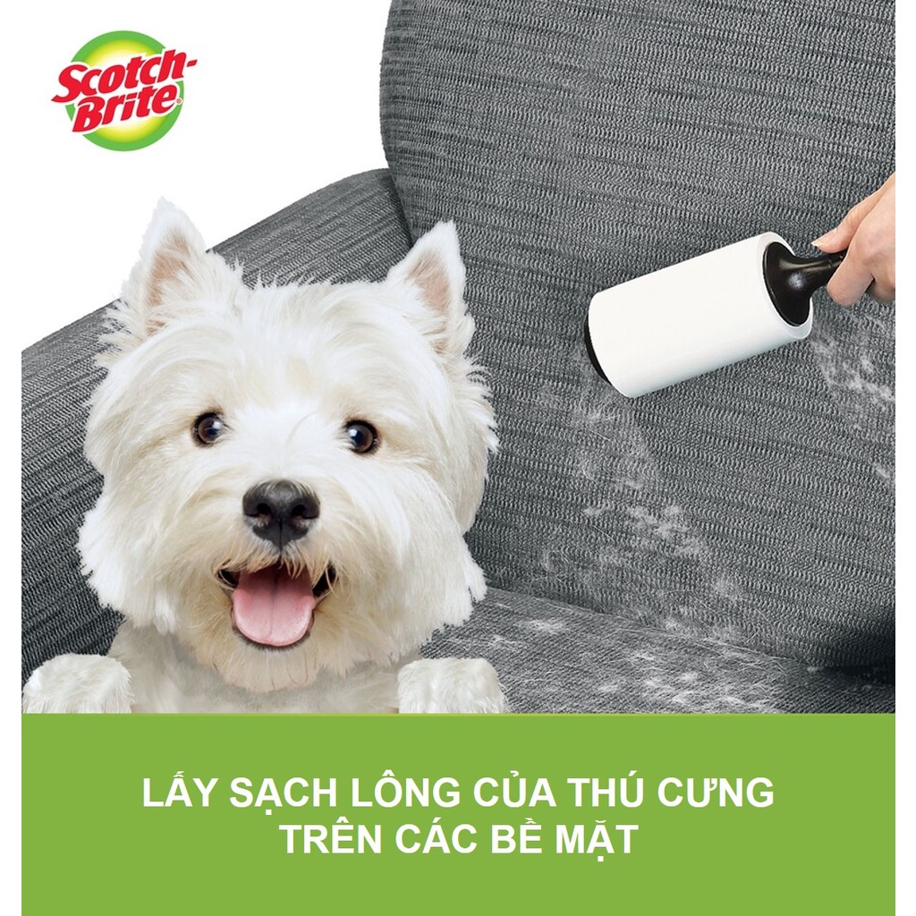 Cây Lăn Bụi Loại Lớn Scotch Brite 30 Lớp, Gói 2 Cuộn, Cây Lăn Bụi Làm Sạch Lông Chó Mèo,Bụi Quần Áo,Ghế Sofa
