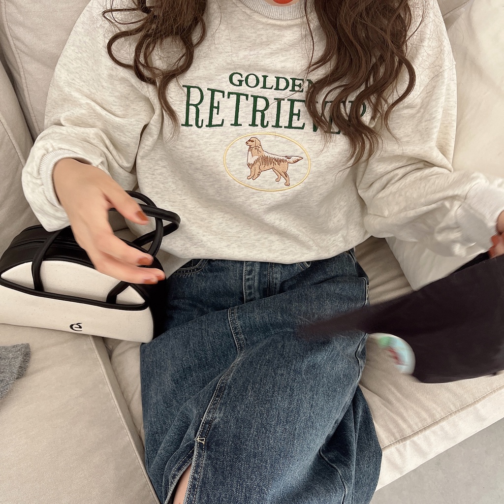 Áo Nỉ Cổ Tròn Dài Tay In Chữ Phong Cách Retro Kiểu Mới 55623