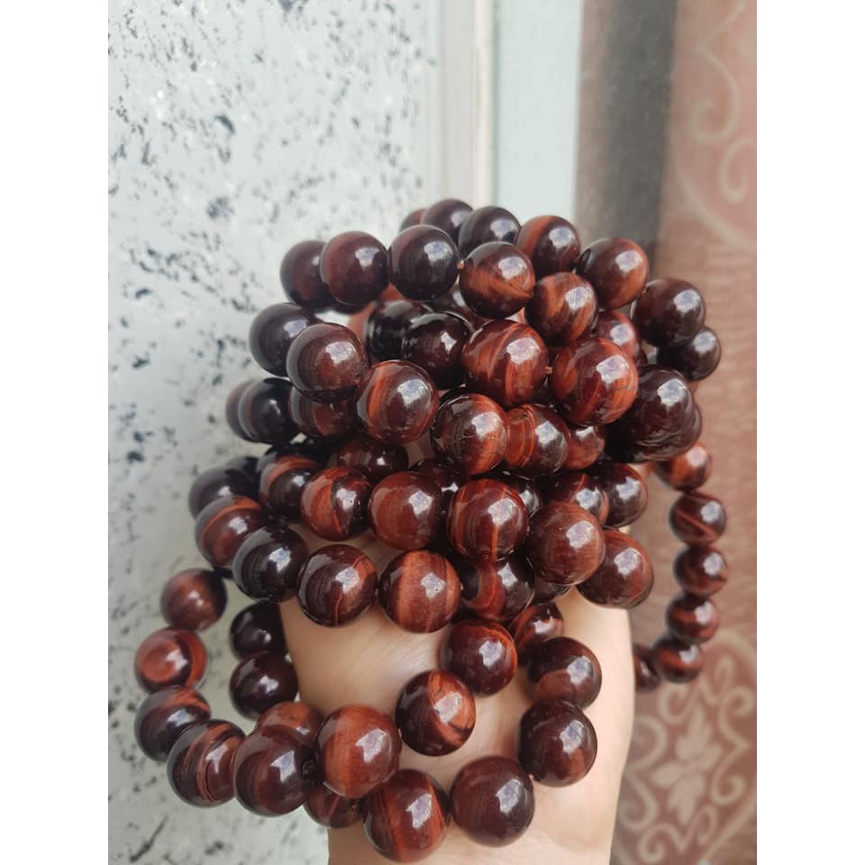 🤗Vòng đá mắt hổ tn Đỏ Nâu Bóng Đẹp nam mệnh Hỏa, Mệnh Thổ size 16mm có 350k ạ
