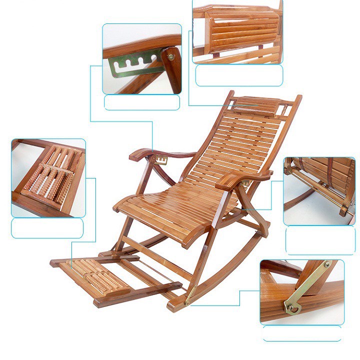 Ghế bập bênh thư giãn bằng gỗ, Ghế xích đu gỗ tựa lưng thư giãn, thay đổi nhiều tư thế nằm