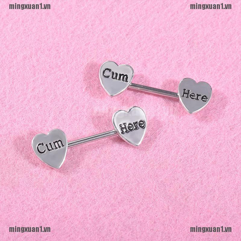 MINON 2Pc Stainless Steel Heart Barbell Letter Nipple Ring Helix Piercing Body Jewelry VN