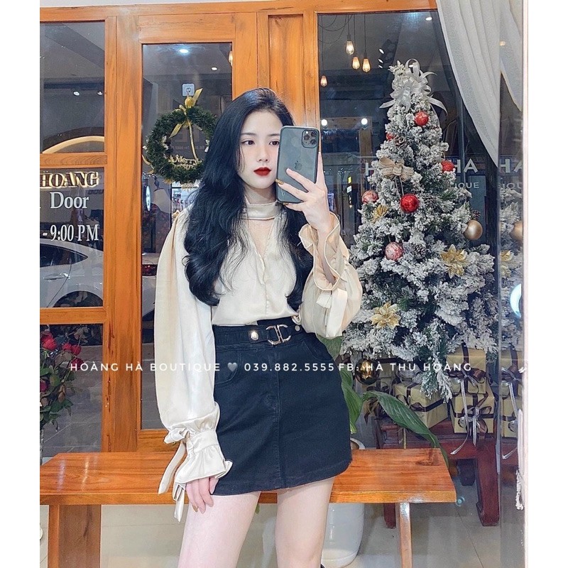 [Mã WASKT410K giảm 10K đơn 50K] Áo sơ mi lụa cổ choker tay nơ | BigBuy360 - bigbuy360.vn