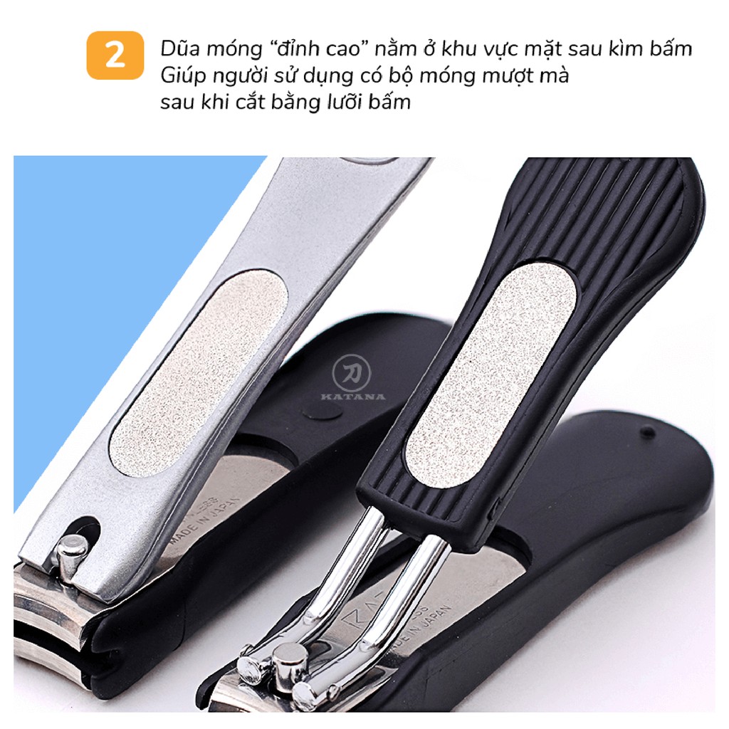 Bấm móng tay Nhật KAI KE0105 tay cầm nguyên khối - Kèm dũa và đựng móng thừa - BH 12 tháng 1 ĐỔI 1