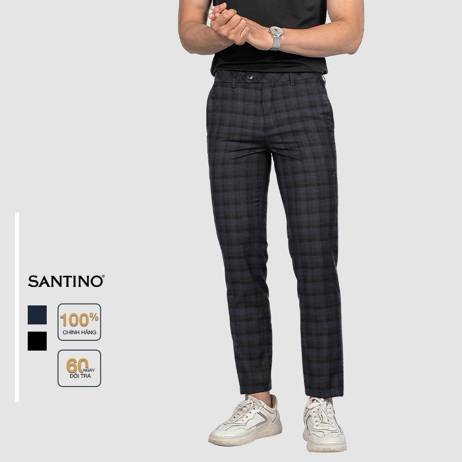 Quần Tây kẻ caro nam SANTINO cao cấp, màu đen, form chuẩn công sở trẻ trung, không xù, bai dão C003