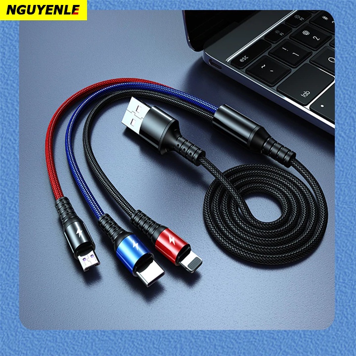 Cáp sạc nhanh 5A 3 đầu đa năng 2023