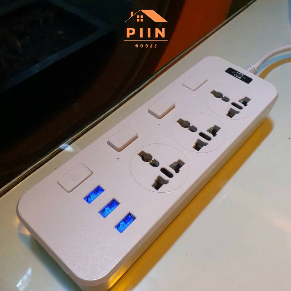 Ổ cắm điện đa năng thông minh PIIN HOUSE 3 cổng USB, 3 nút nguồn an toàn tuyệt đối, tiết kiệm điện năng