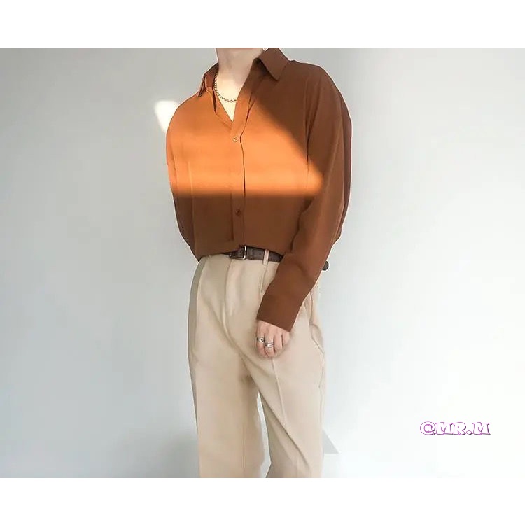 Áo Sơ Mi Lụa Tay Dài Màu Trơn Phong Cách Retro Hàn Quốc Dành Cho Nam | BigBuy360 - bigbuy360.vn