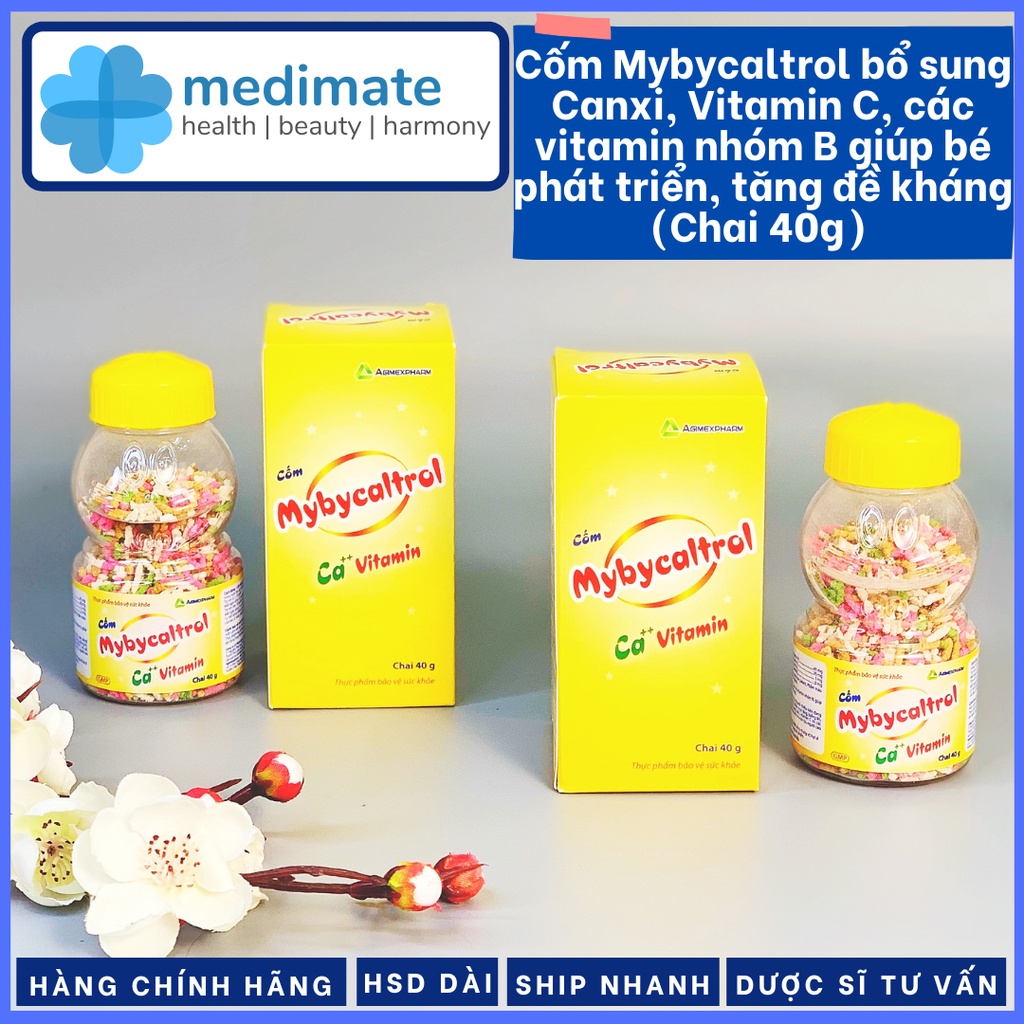 Cốm dinh dưỡng cho bé Mybycaltrol bổ sung Canxi, Vitamin C, Vitamin nhóm B giúp bé phát triển, tăng đề kháng (Chai 40g)
