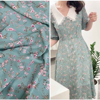 Order mẫu váy voan hoa nhí xanh thiết kế theo yêu cầu