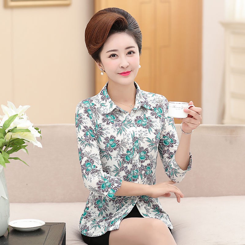 Áo Sơ Mi Tay Lửng Thời Trang Mùa Hè Mới Cho Phụ Nữ Trung Niên 40-50 Tuổi