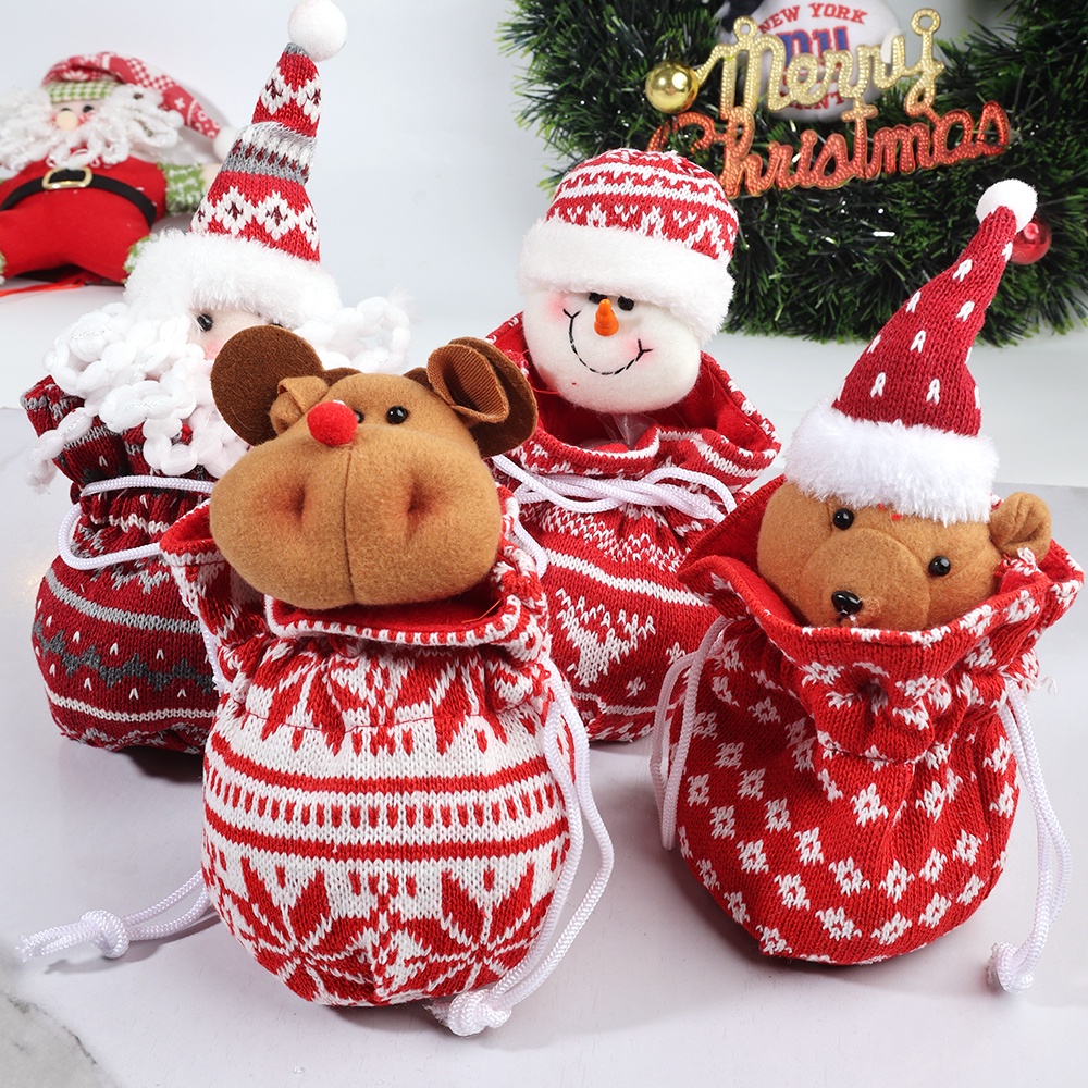 1 túi đựng kẹo Giáng Sinh bằng len cho trẻ em [Xmas Eve Apple Túi quà tặng]