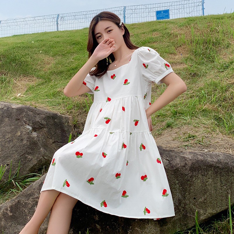 Babydoll Họa Tiết Cherry Kiểu Dáng Xòe Siêu Đẹp | BigBuy360 - bigbuy360.vn