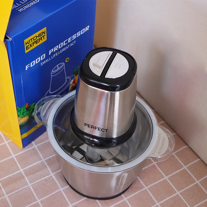 Máy Xay Perfect Cối Inox 3 Lít, 4 Lưỡi Đa Năng, Công suất 300W xay thịt, xay tỏi ới, xay rau củ quả, BẢO HÀNH 12 THÁNG