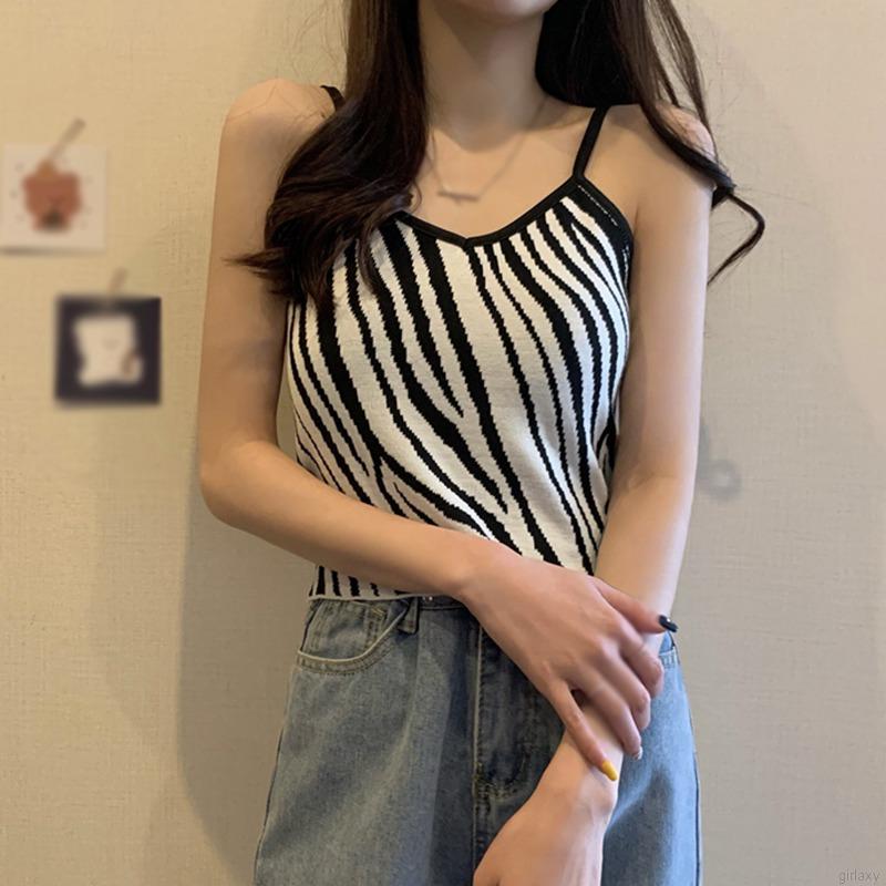 Áo Croptop Sát Nách Hoạ Tiết Ngựa Vằn Phong Cách Hàn Quốc