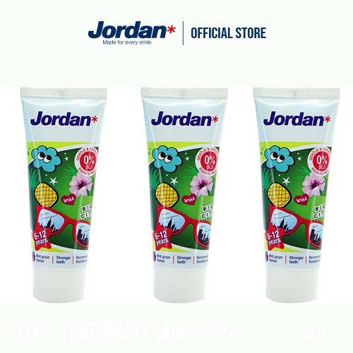 [Mã BMBAU50 giảm 7% đơn 99K] [Combo 3 tuýp] Kem đánh răng cho trẻ em 6-12 tuổi vị nho Jordan Step 2, 75g/tuýp