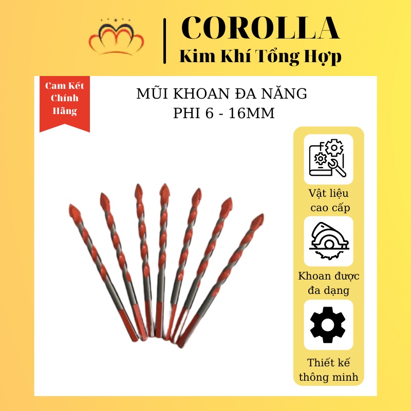 Mũi khoan đa năng, khoan gạch đá, khoan gỗ kim loại Đủ size 6mm 8mm 10mm 12mm