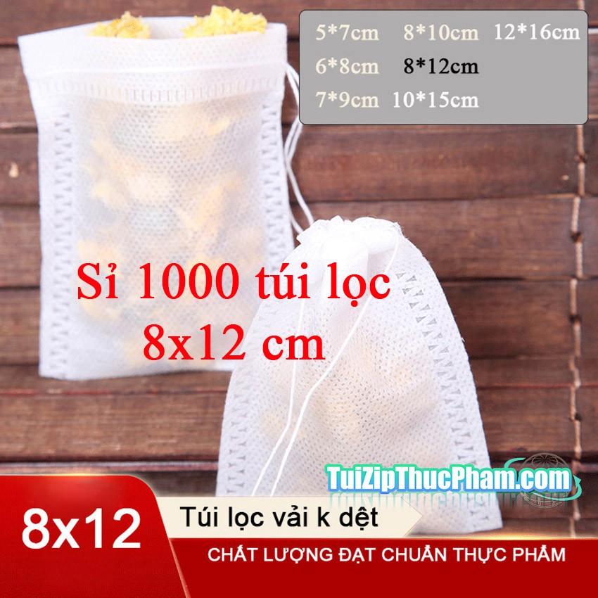 1000 Túi lọc trà dây rút size 8 x 12 cm chất liệu vải không dệt chuẩn thực phẩm bán sỉ giá xưởng