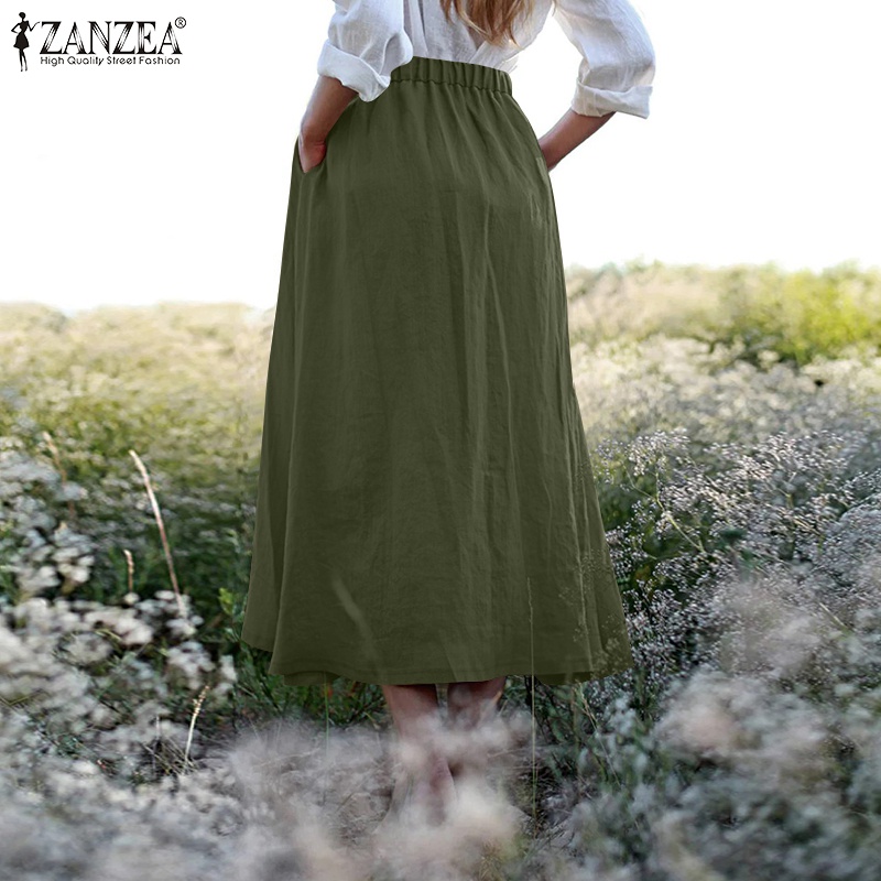 Chân váy dài ZANZEA lưng cao phong cách Hàn Quốc vintage cho nữ