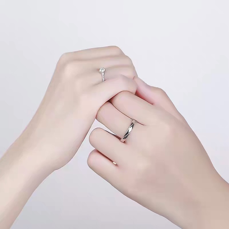 Nhẫn Đôi Bạc Dreamsilver, Nhẫn Cặp Diamond Love Chỉnh Được Size ND017