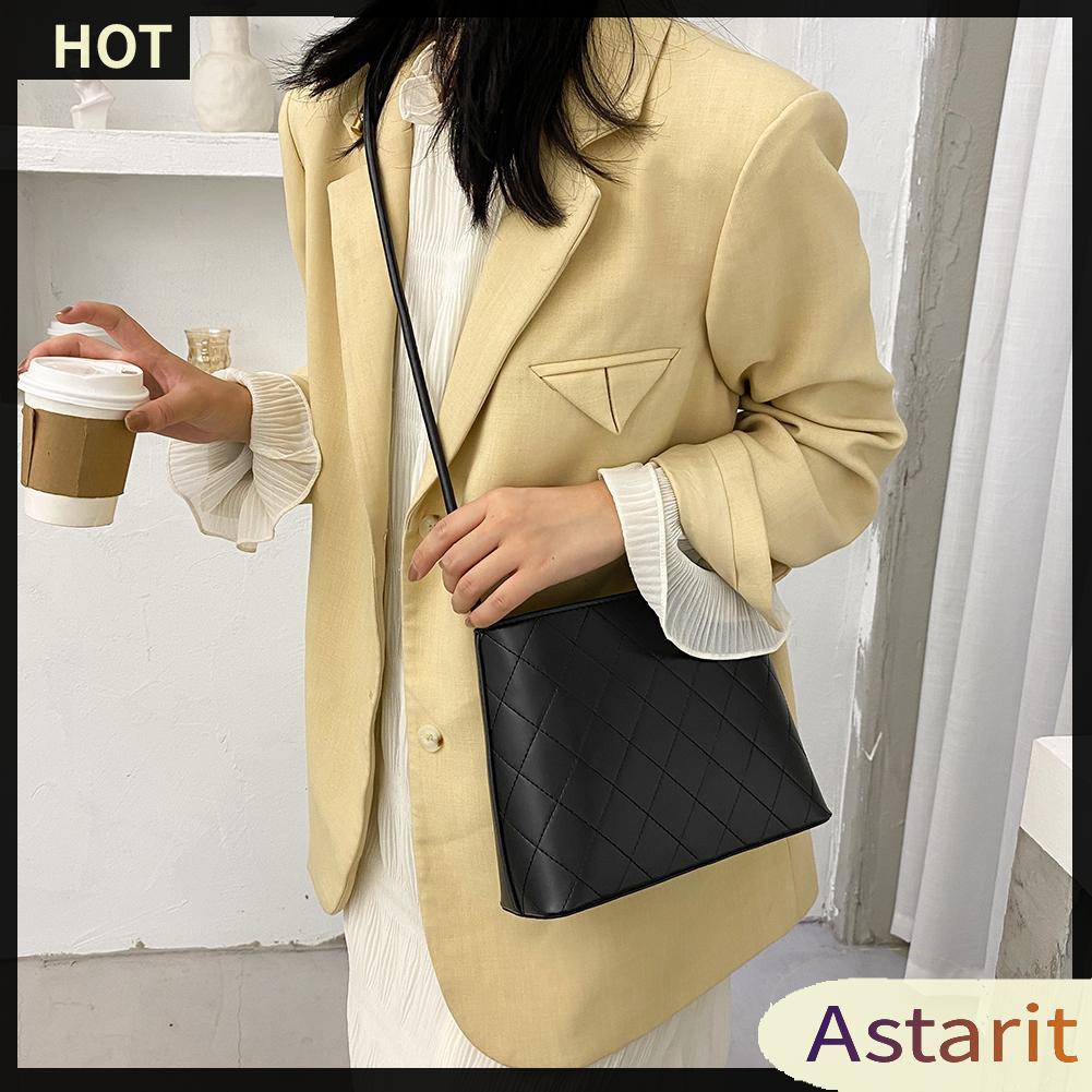 Fashion Lattice Pattern Women Messenger Handbag Solid PU Shoulder Totes Bag