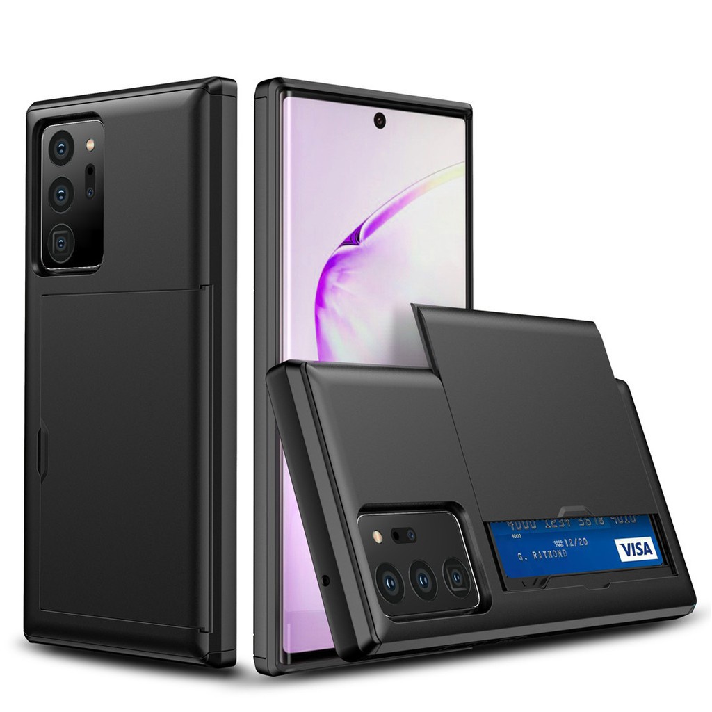 Ốp Điện Thoại Cứng Hai Lớp Dạng Trượt Kèm Ngăn Đựng Thẻ Cho Alaxy Note 10 20 S20 Plus FE Ultra