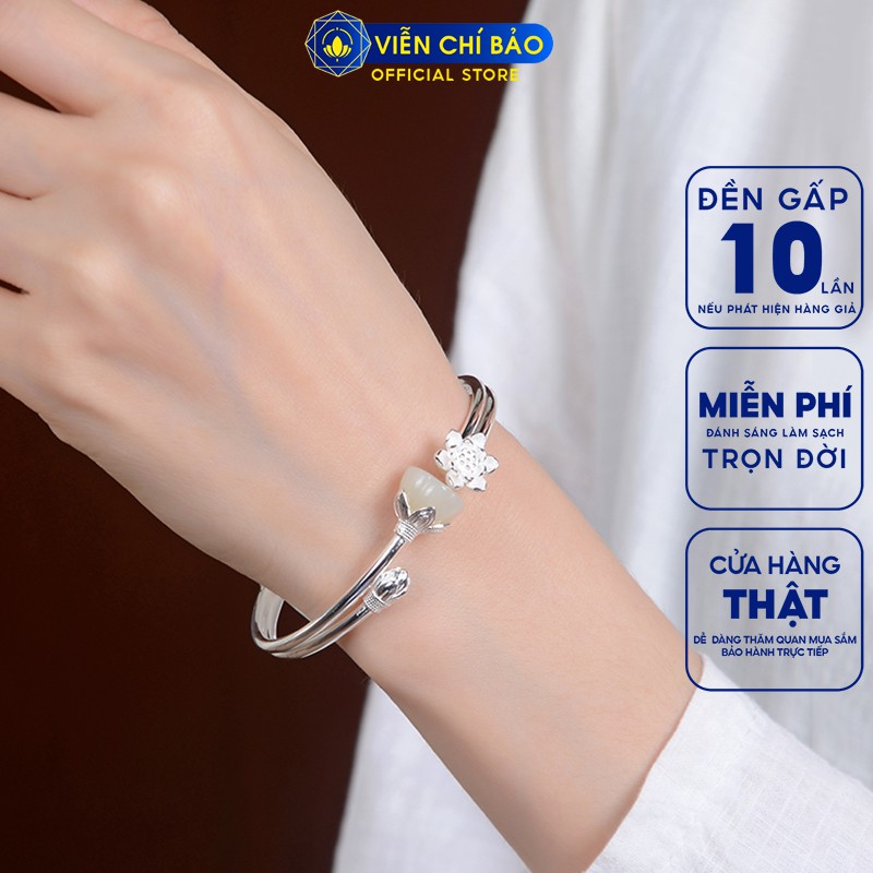 Kiềng tay bạc nữ Đài sen bạch ngọc bạc chất liệu Thái S925 thời trang phụ kiện trang sức nữ Viễn Chí Bảo L000144