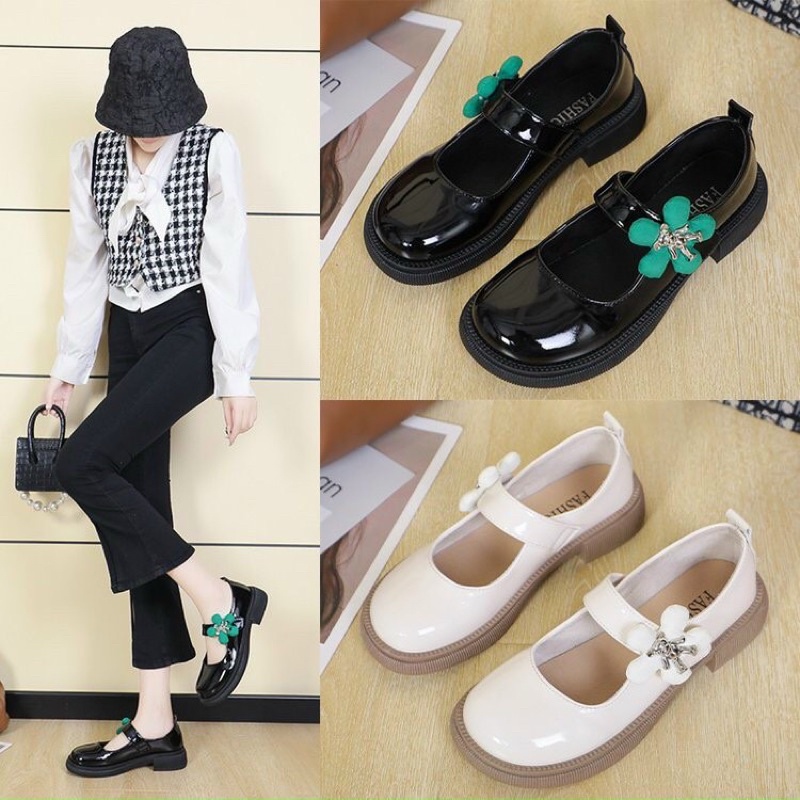 Giày Lolita nữ, giày mũi tròn đính hoa phong cách Hàn Quốc