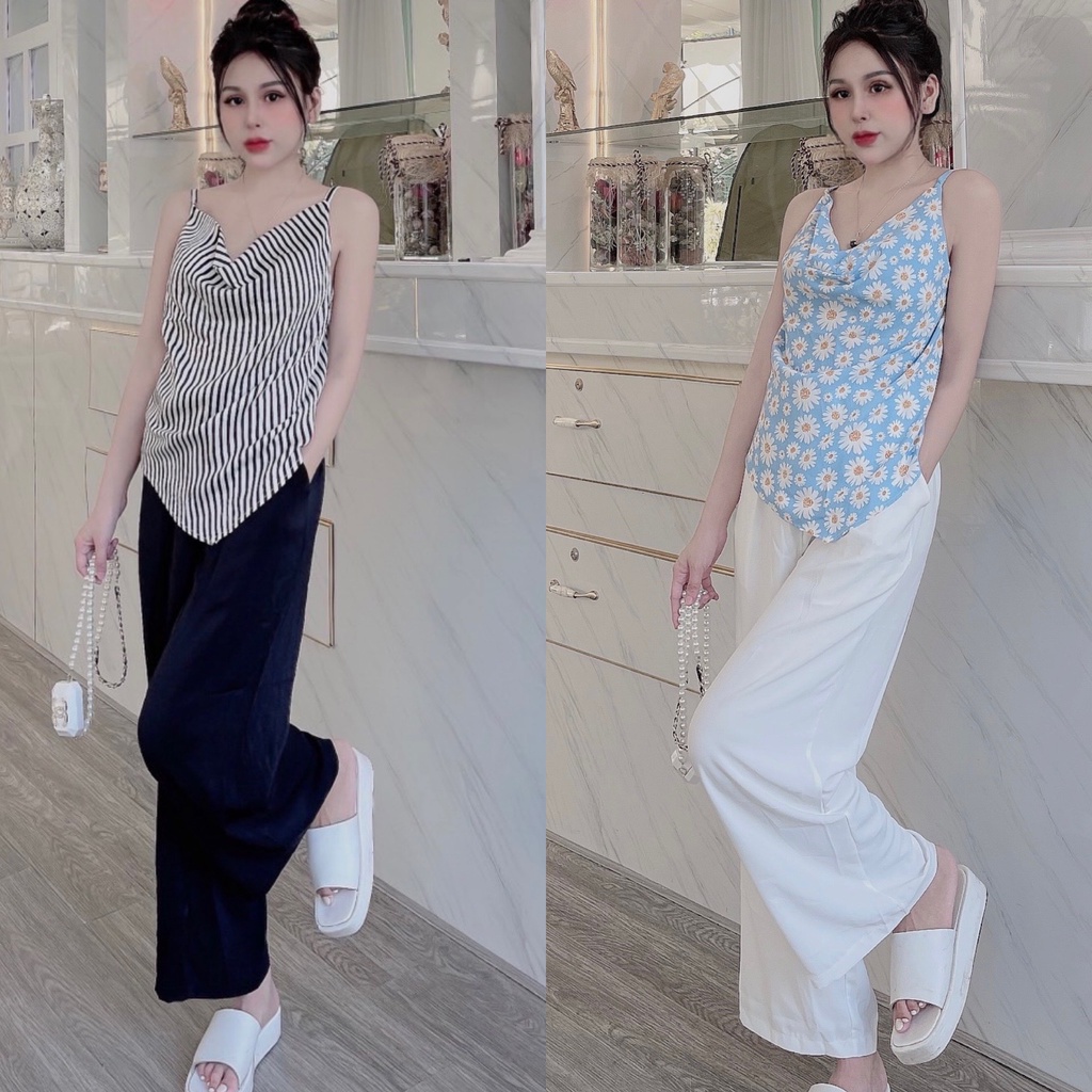 Đồ bộ mặc nhà, đồ ngủ nữ lụa mango, áo cổ đổ phối quần lụa mango, quần có túi