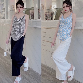 Đồ bộ mặc nhà, đồ ngủ nữ lụa mango, áo cổ đổ phối quần lụa mango, quần có túi