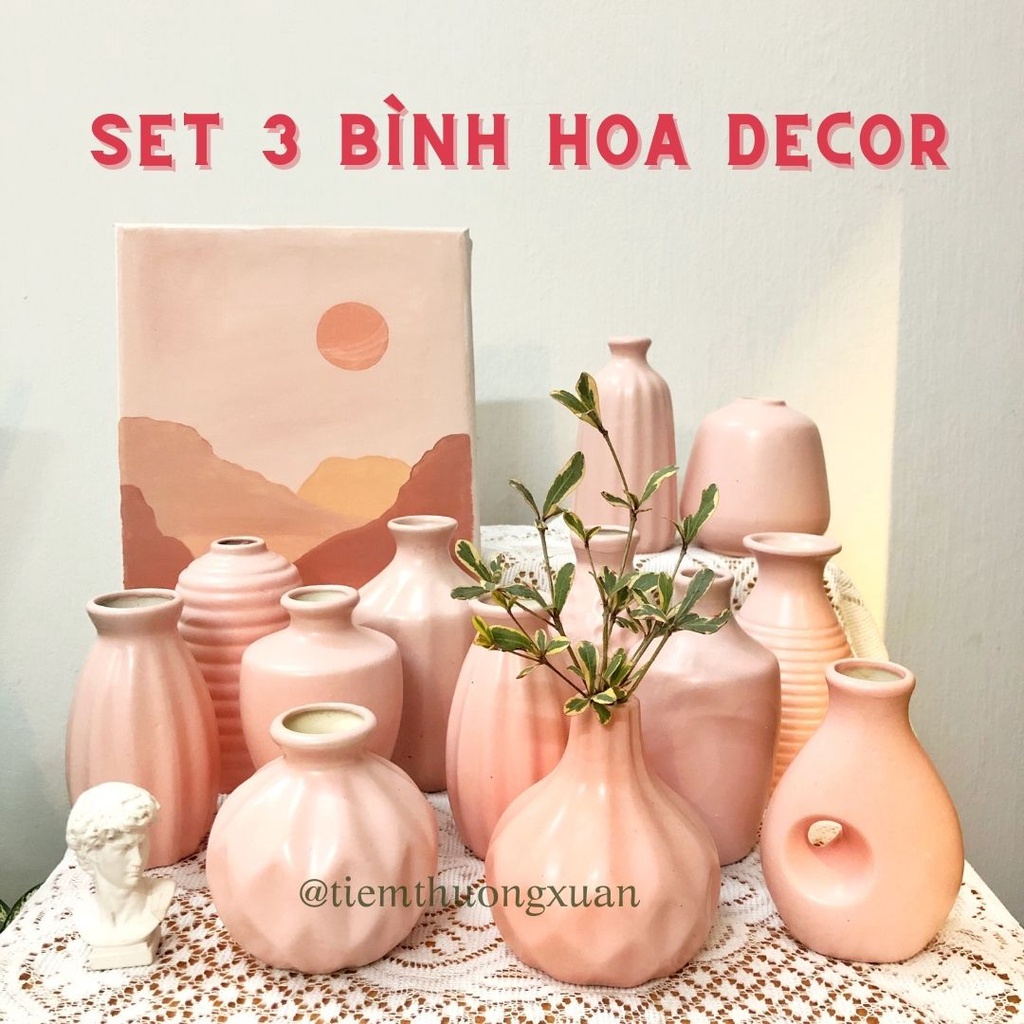 Set 3 bình hoa decor trang trí nhà cửa, văn phòng - Lọ hoa mini