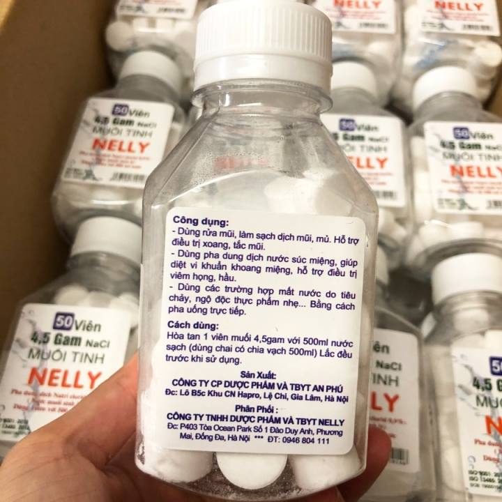 Muối viên tinh khiết NELLY - Hộp 50 viên muối sinh lý An phú, tự pha dùng súc miệng, rửa mũi, vết thương, sát khuẩn