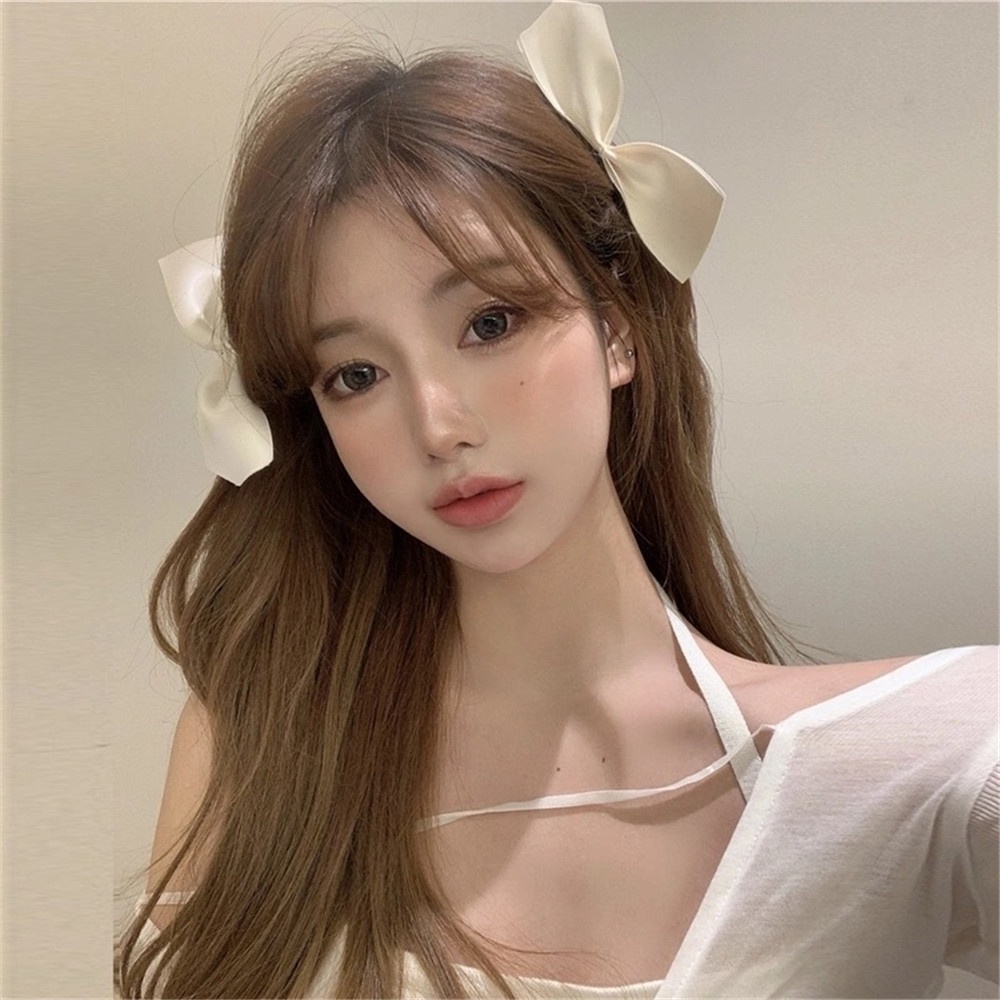 Cặp kẹp tóc vải nhung satin màu đen đính nơ dễ thương cho nữ