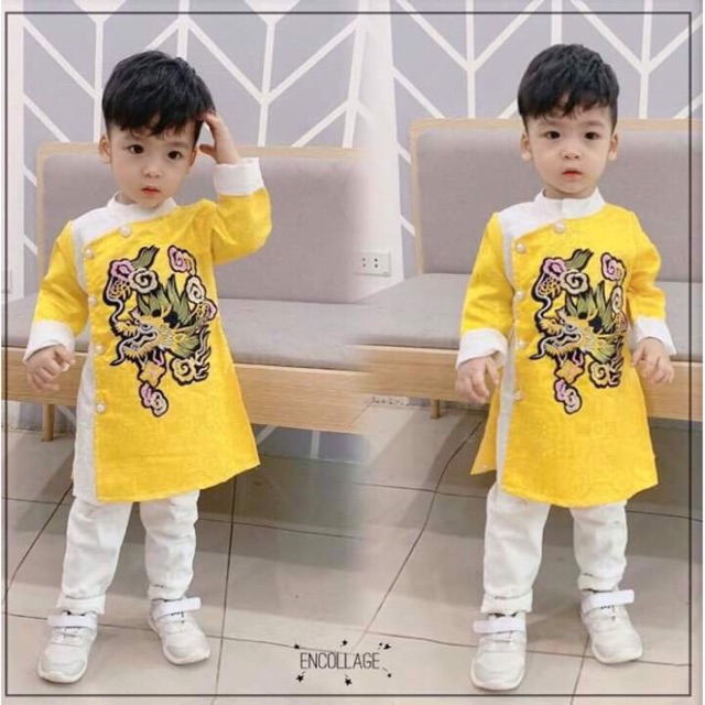 Áo dài gấm long vân cho bé trai