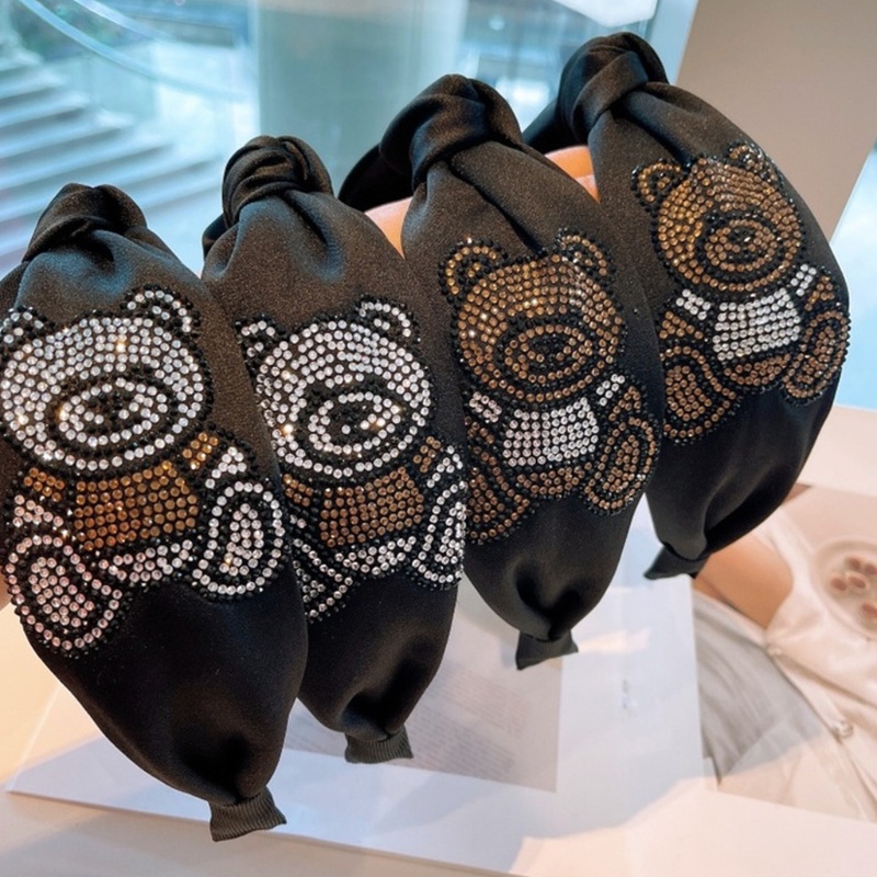 Flgo Băng Đô Thắt Nút Bản Rộng Đính Đá Hình Gấu Cho Nữ